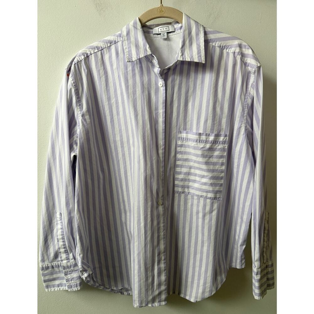 AYR Lilac and White Striped Button-Front Blouse